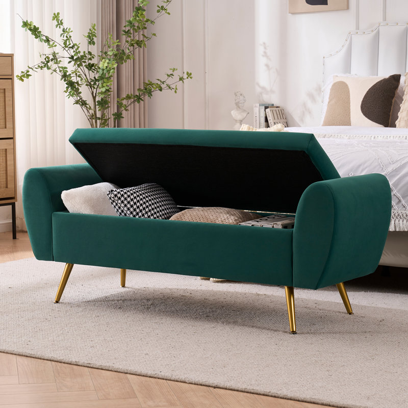 Repose-pieds avec banc de rangement 55 po Elianna, Velours vert