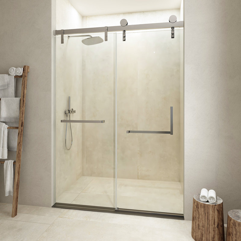 Porte de douche coulissante simple sans cadre 48 po x 76 po avec verre transparent à fermeture douce