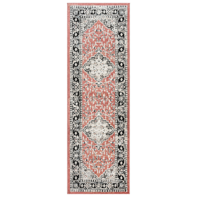 Maia Fluer Traditional Oriental Medallion Red Black Polypropylene Area Rug
