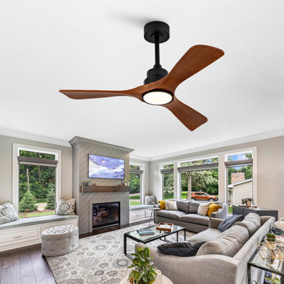 42-inch ceiling fan with light and remote control, quiet DC motor, 3CCT, dimmable, 3 solid wood blades, 6-speed reversible fan, for indoor home use