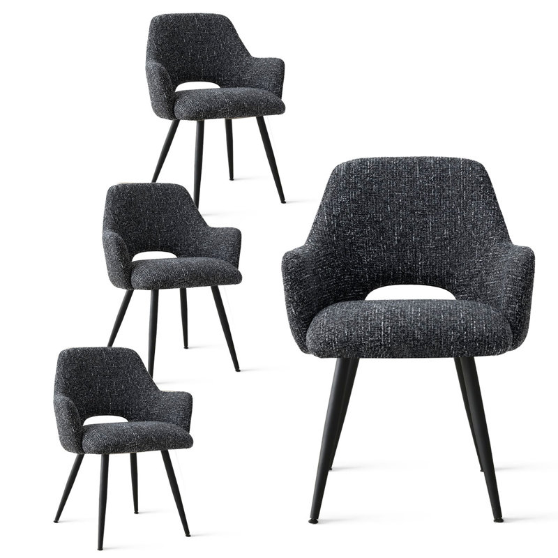 Ensemble de 4 chaises de salle à manger rembourrées en tissu, Noir