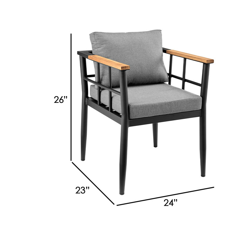 Chaises de patio d'extérieur en aluminium et teck avec coussins gris Florentine