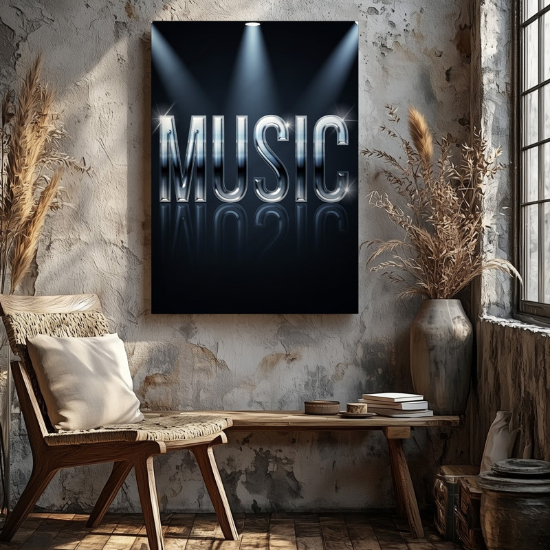 La toile crée un design moderne et élégant mettant en vedette le mot «musique» dans un art mural, H 9 po x l 12 po