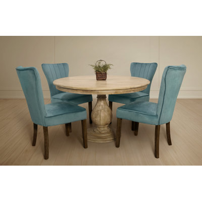 Ensemble repas 48 po avec 4 chaises Chloe en velours sarcelle contemporain Wencel