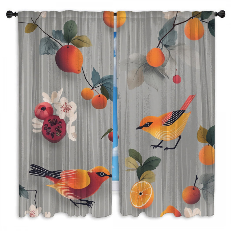 Rideaux obscurcissant Birds With Fruits, 56 po x 76 po - 2 panneaux, Transparent
