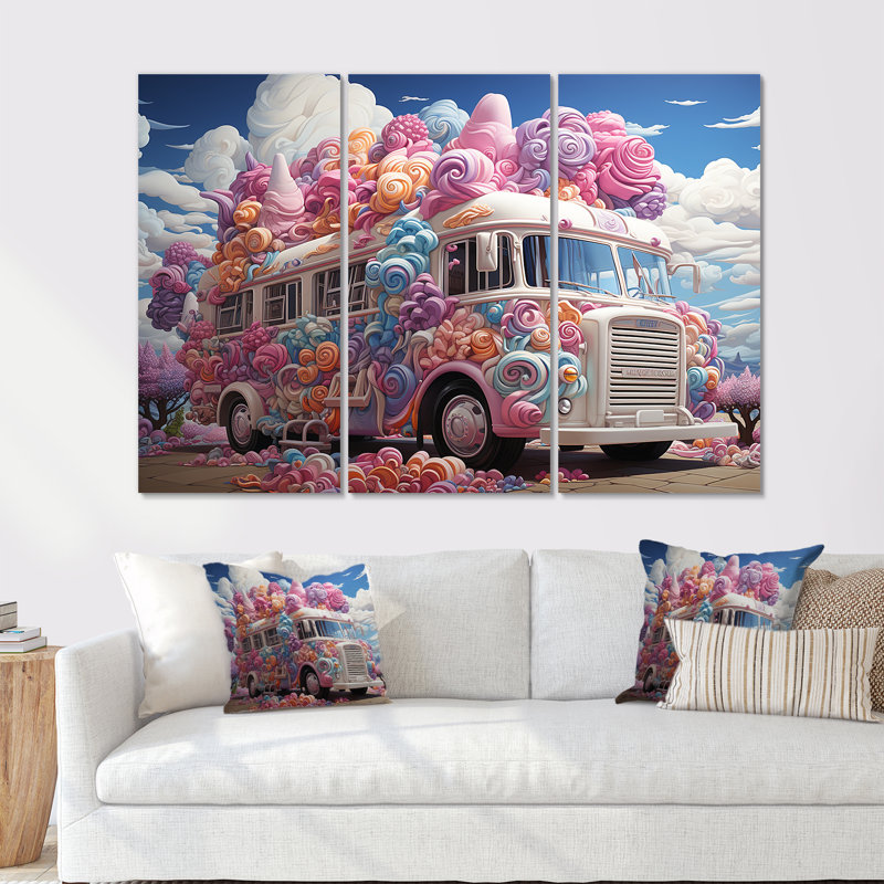 Ensemble de décorations murales Pastel Ice Cream Truck - Car Van, H 40 po x l 60 po