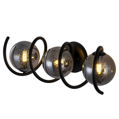 1/3-Light Matte Black Wall Sconce, Smoky Bubble Glass Globe Vanity Light, Vintage Industrial Bathroom Entryway Hallway Fixture, G9 Base, UL Listed