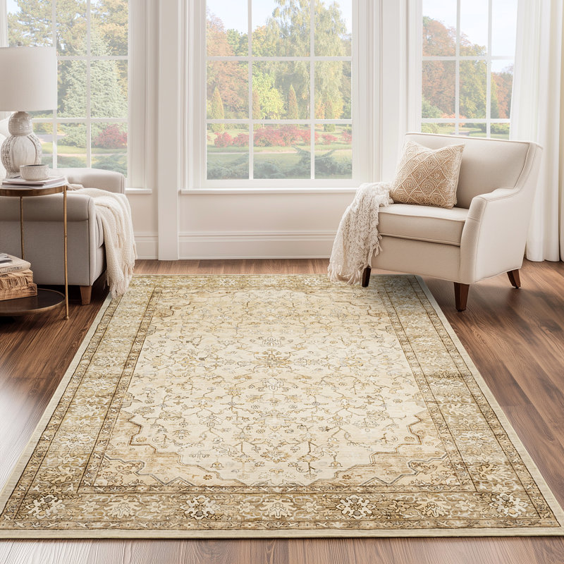 Redenhalk Area Rug Beige, Machine Washable Rug,Soft Accent Rugs,Non-Slip Non-Shedding Low-Pile Floor Carpet
