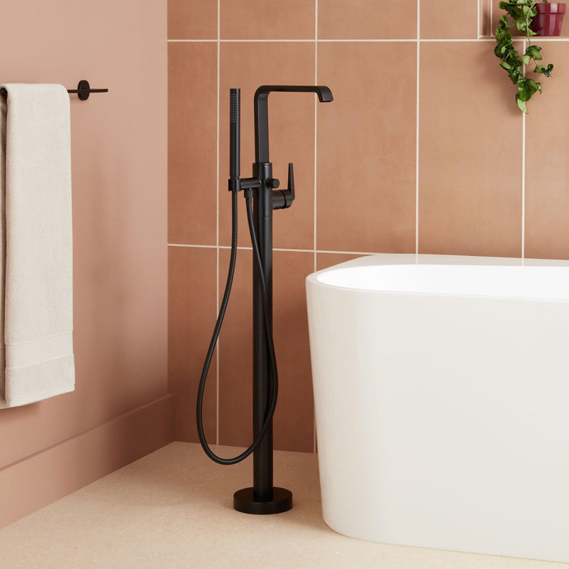 Drea Floor Mounted Tub Filler with Built-In Diverter, Matte Black
