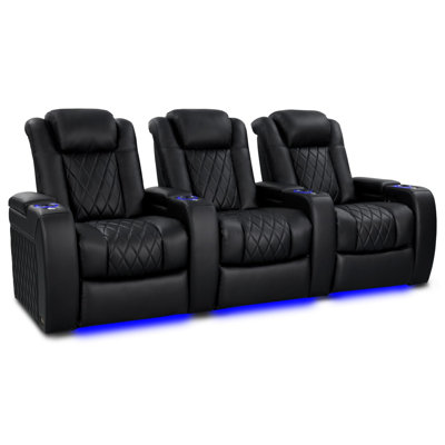 Upholstered Home Theater Seating with Cup Holder