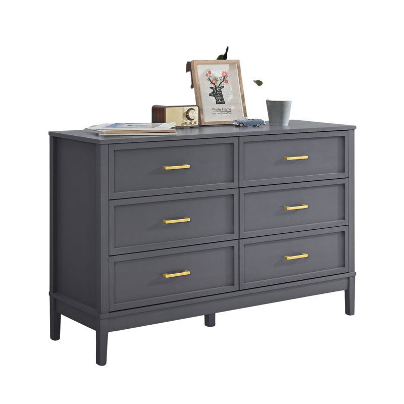 Commode 6 tiroirs pour chambre à coucher Walter, commode moderne l 47,3 po, organisateur de tiroir en bois pour vêtements, entrée, couloir, chambre de bébé ou salon, gris foncé