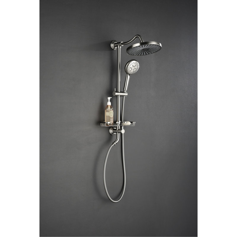 Shower Compound With 10" Rain Showerhead, 4 Hand Shower, Adjustable Slide Pin And Soap Tray In Brushed Nickel Blend Wire