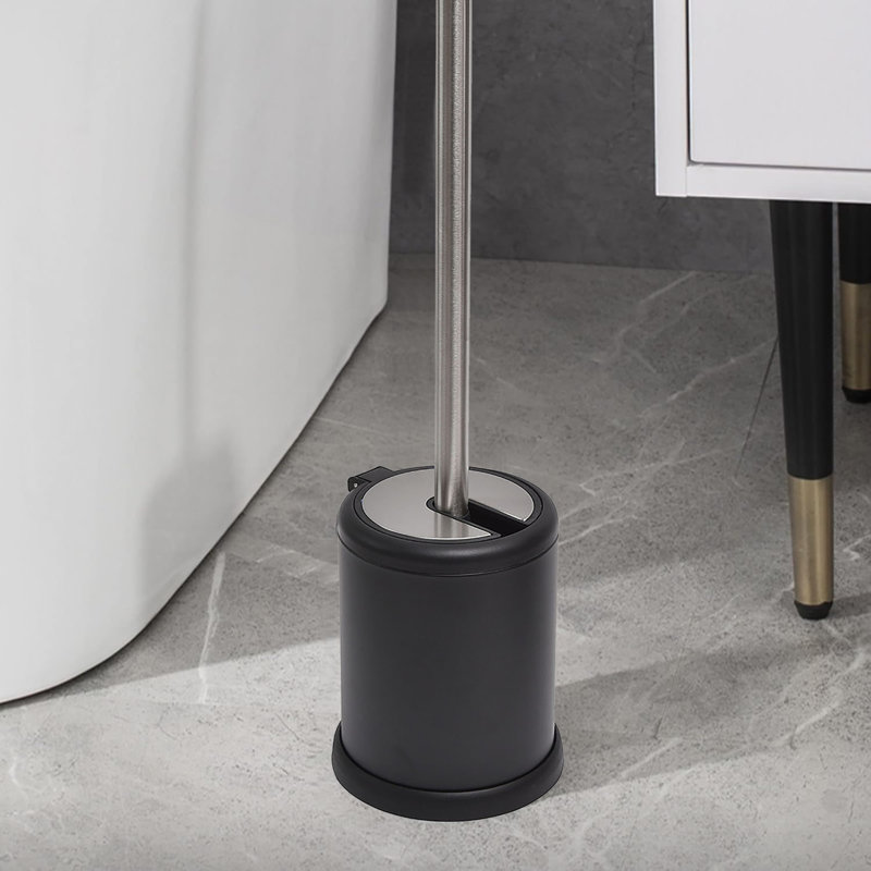 Ensemble de porte-brosse autoportant en métal avec couvercle pliant, Noir