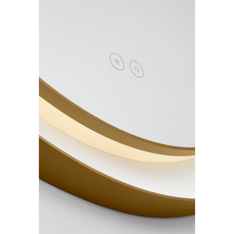 Chopin Round Illuminated Mirror, 24" H x 24" W x 1.5" D, Burnished Brass
