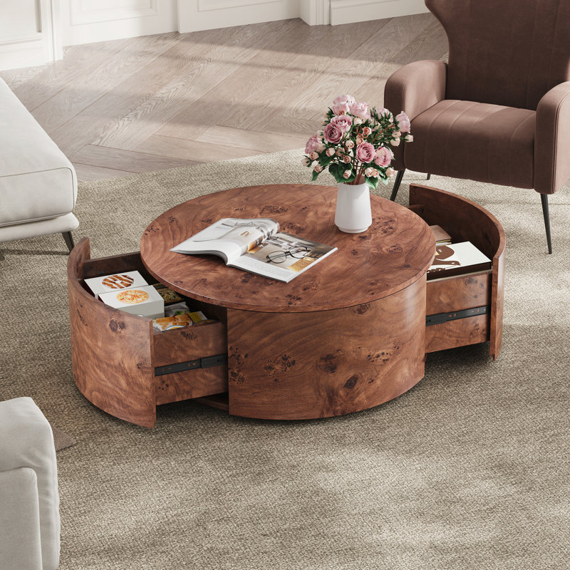 Table basse rotative en bois avec 2 tiroirs