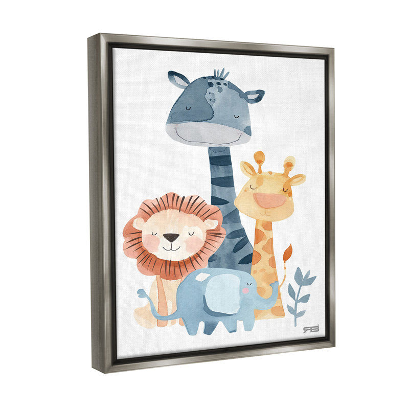 "Gentle Nursery Animals" par RB sur toile, Cadre flottant gris lustré, H 31 po x l 25 po