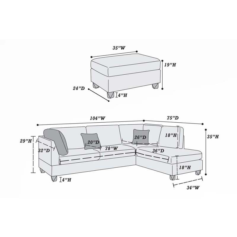 Arkwright 3 - Piece Upholstered Sectional, Chocolate Linen Blend