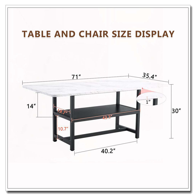 71"Long Dining Table With Shelf Storage, White