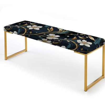 Rich Emerald And Gold Floral Marble Pattern - Marble Upholstered Gold Bench