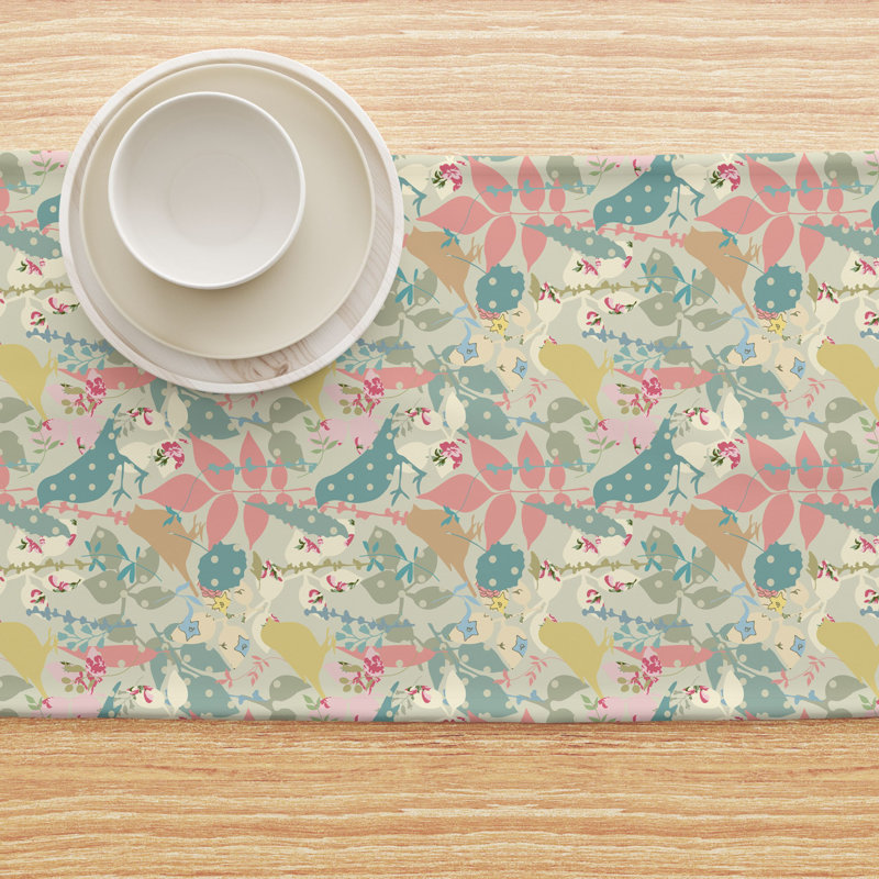 Table Runner, 100% Cotton, 16X108", Decorated Birds & Flowers, 108" L x 16" W