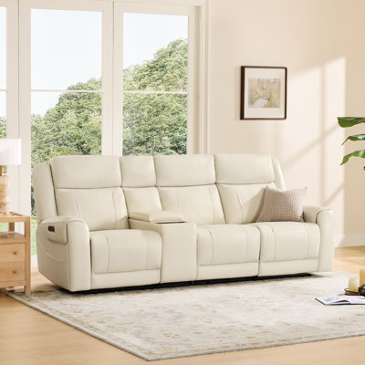 3-Seat Dual Motor Genuine Leather zero clearence recliner Power Recliner Sofa With Power Headrest And Console