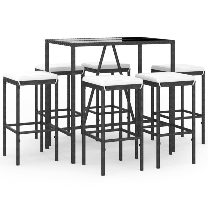 Doritta Bar Set with Stools, Black, White