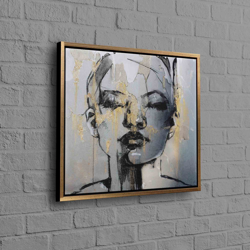 Reproduction d'art moderne sur toile avec portrait de femme moderne et affiche pour décoration intérieure contemporaine, Doré