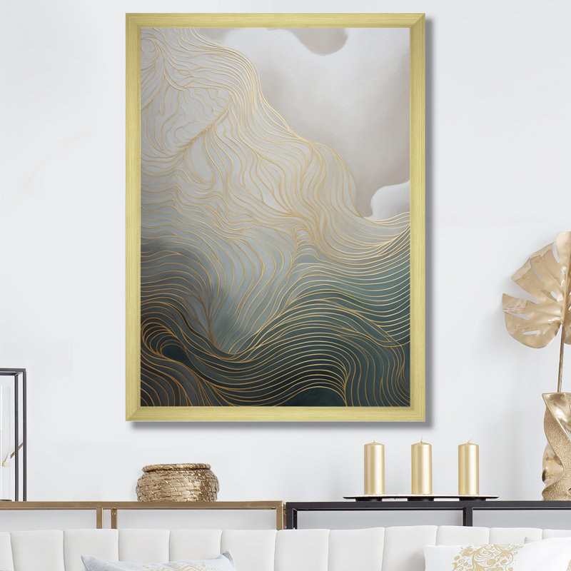Art abstrait doré et gris II, art abstrait doré et gris II sur toile, H 44 po x l 34 po x P 1,5 po, Encadrement doré