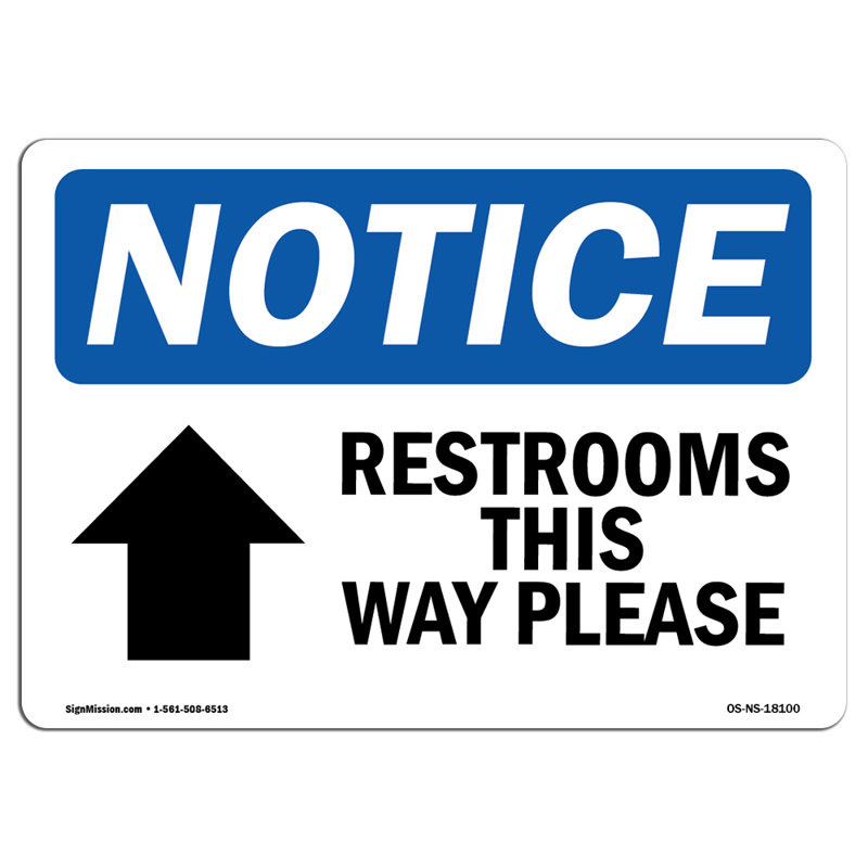 Les toilettes de cette façon [flèche vers le haut] Enseigne en plastique 10 po x 7 po
