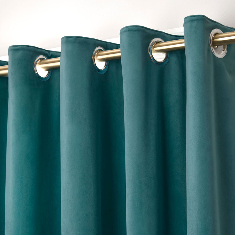 Montrose 100% Polyester Pair of Eyelet Curtains, Teal, Width 168 x Drop 183 cm