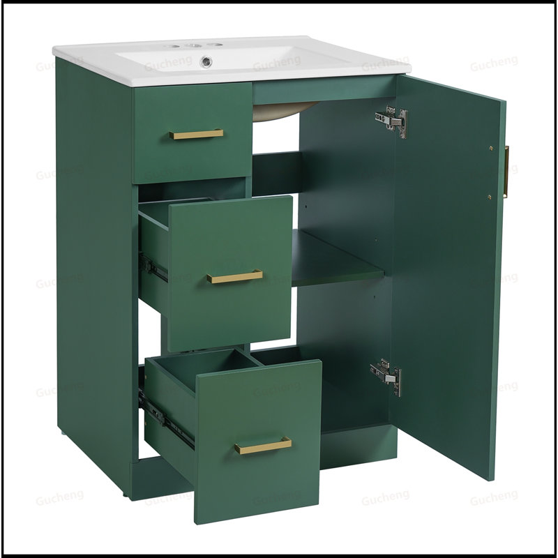 Meuble-lavabo à fermeture en douceur 24 po avec lavabo, Vert