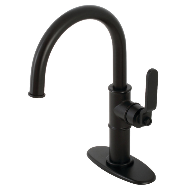 Kingston Brass Whitaker Single-Handle 1-Hole Deck Mount Bathroom Faucet with Push Pop-Up and Deck Plate, Matte Black
