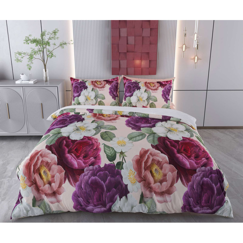 Ensemble de housse de couette, Purple/Red/Green/Dusty Rose Floral