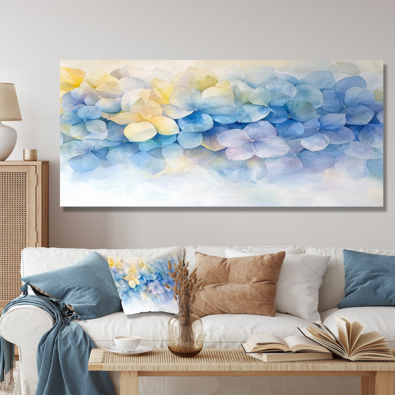 Abstrait hortensia horizon de la simplicité VI - hortensia, impression murale, H 28 po x l 60 po
