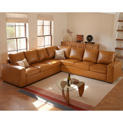 L-Shaped Sectional Sofa Couch, 7-Seater Modular Couches With Deep Seat, Cloud Sofa For Living Room, Office-Brown