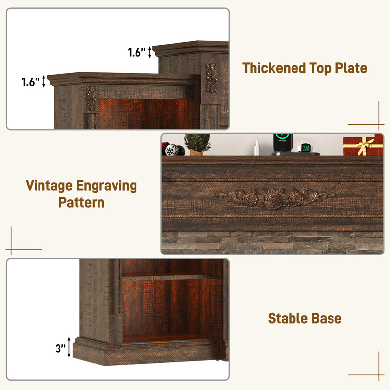 85 Inch Farmhouse TV Stand with 36 Inch Electric Fireplace, Faux Stone Mantel, APP & Remote Control LED Lights, Built-in Power Strip, Adjustable Storage Console, Entertainment Center for TVs Up to 95 Inches