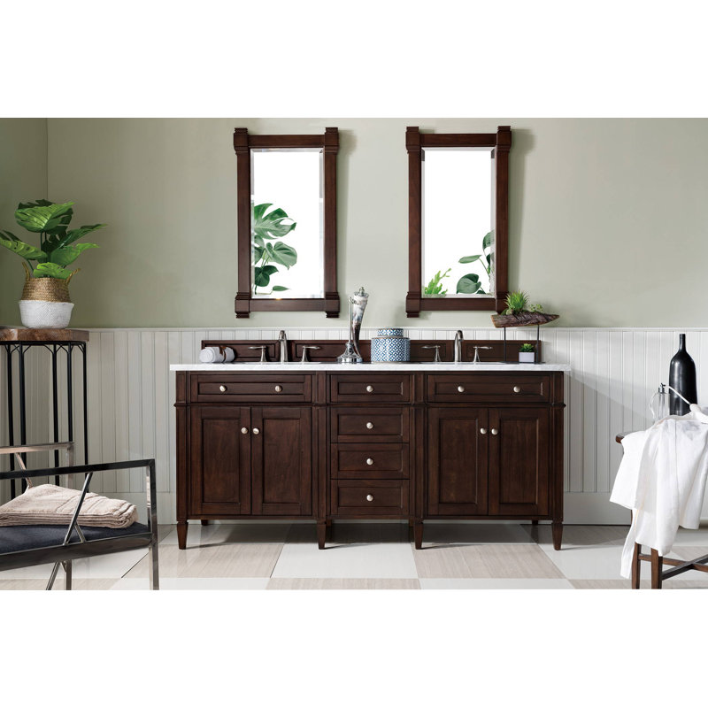 Brittany 72'' W Double Bathroom Vanity Base, Pecan