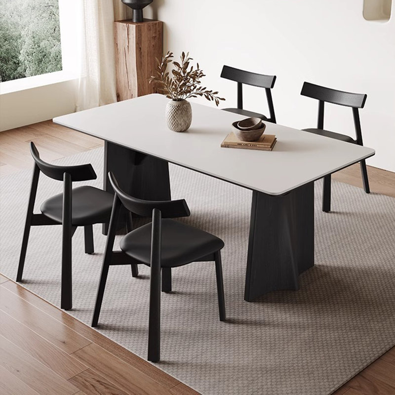 Simple Rectangular Rock Slab Dining Table Sets, 29.5"H x 63"L x 31.5"W
