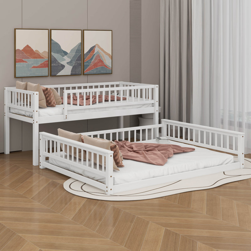 Twin XL Over Queen Bunk Bed With Ladder, White