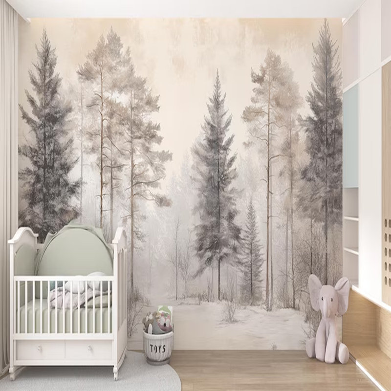 Winter Mist Pine Landscape, 96" L x 108" W