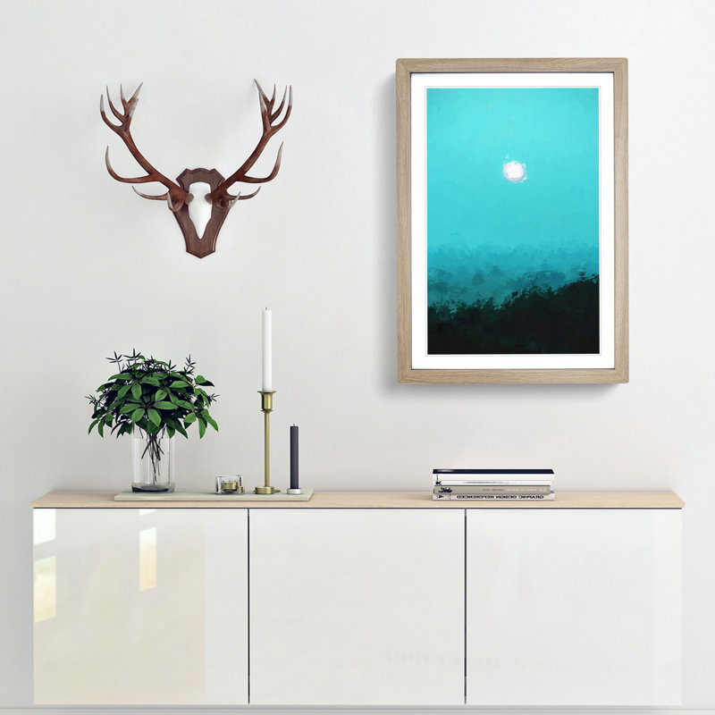 Moon Above Kavala in Greece - Picture Frame Graphic Art Print, Oak Framed, 36cm H x 27cm W x 2cm D