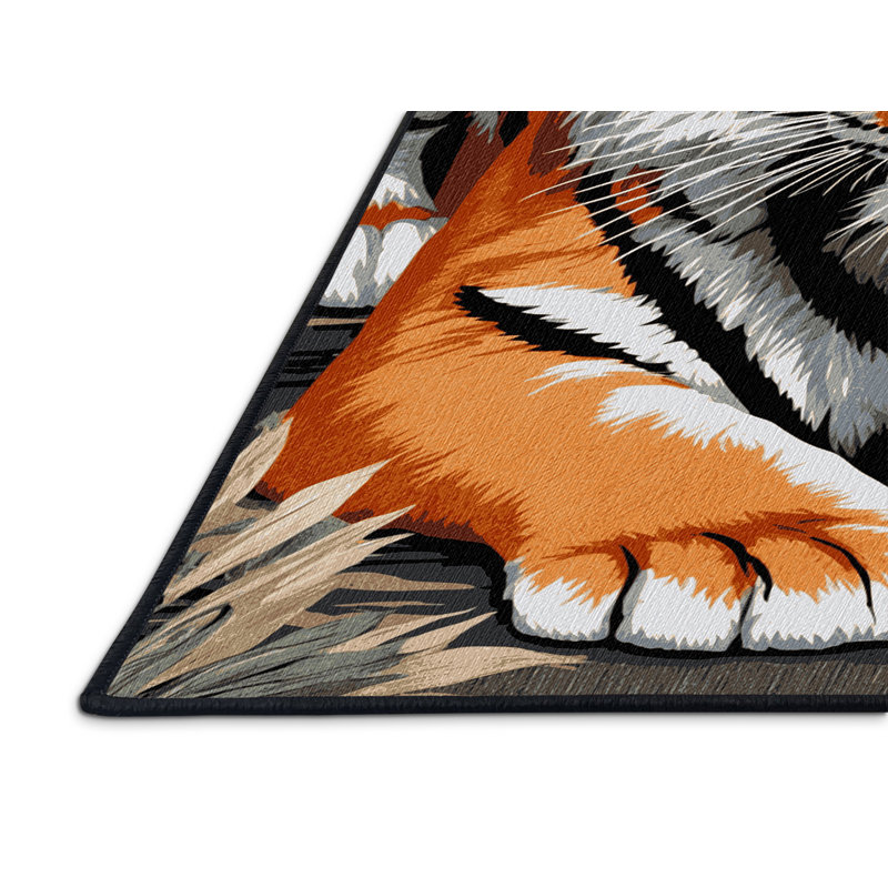 Washable Malayan Tiger Big Cats Area Rug, Round 7'