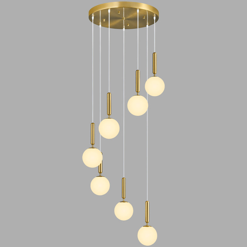 Modern Globe Pendant Light Milk White Glass Lampshade Chandeliers for Living Room stairwell Bedroom(7-Light), Gold