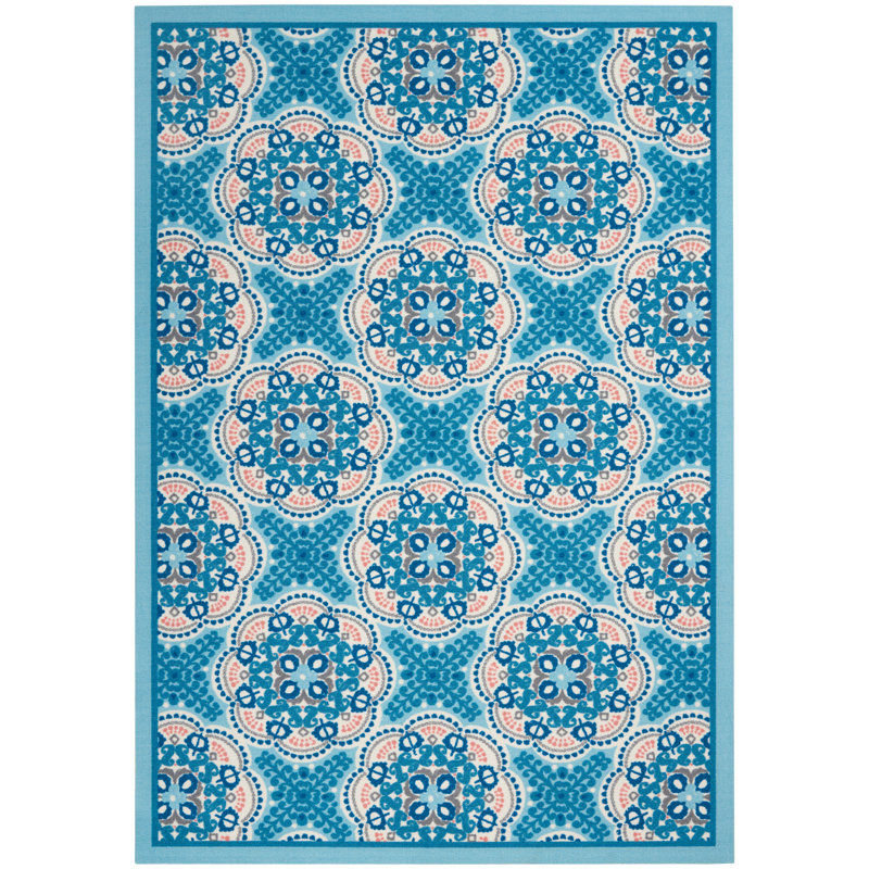 Handmade Blue Floral Rectangular 6' x 9' Stain-Resistant Synthetic Rug