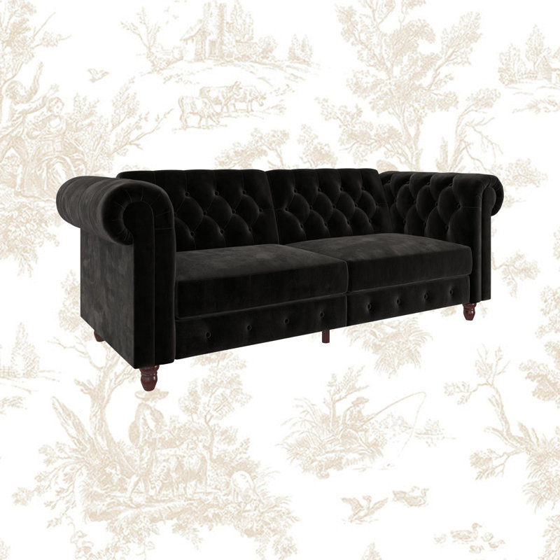 Dimmitt 3 Seater Velvet Sofa, Black Velvet