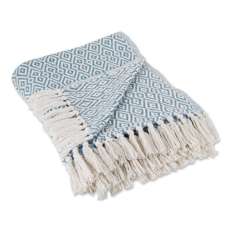 Jeté en coton , Bleu sarcelle géométrique 1