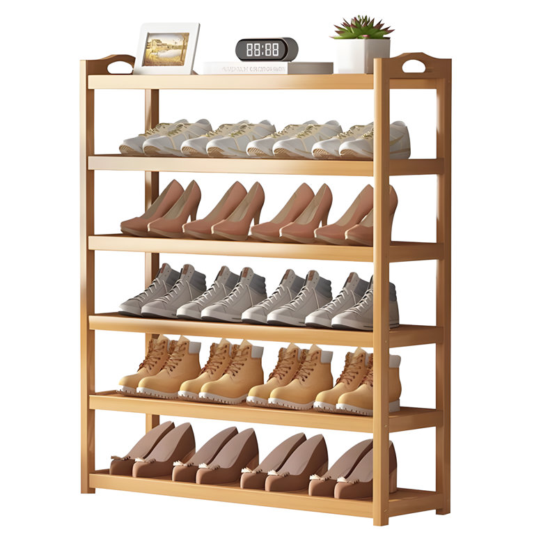 Bamboo Shoe Rack With 6 Tiers For Entryway, Natural Wood Shoe Storage Organizer