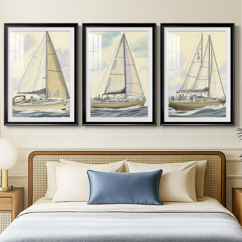 NAUTICAL Series CXIX - Impression sur mesure encadrée de qualité supérieure - 3 pièces, Noir, H 21 po x l 30 po