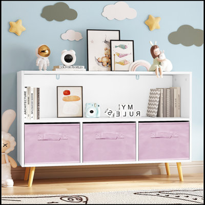Kids bookcase with Collapsible Fabric Drawers Children's Book Display Toy Storage Cabinet Organizer
