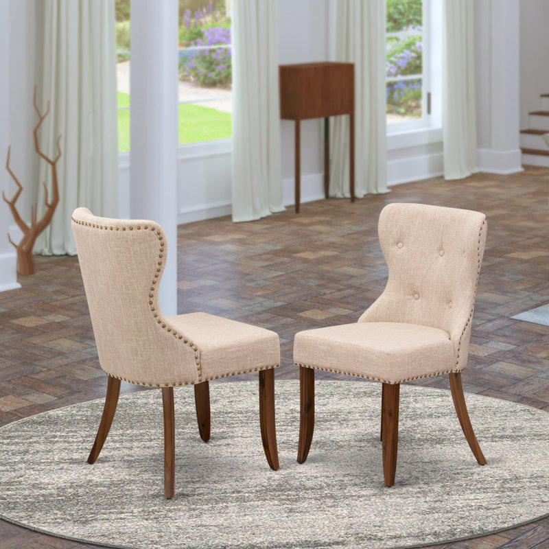 Chaises de salle à manger parsons Sion - Ensemble de 2 chaises capitonnées en lin brun clair capitonnées, Havane clair